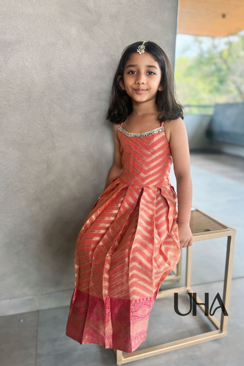 Orange Long One Piece Dress With Silk Border – UHA Clothing