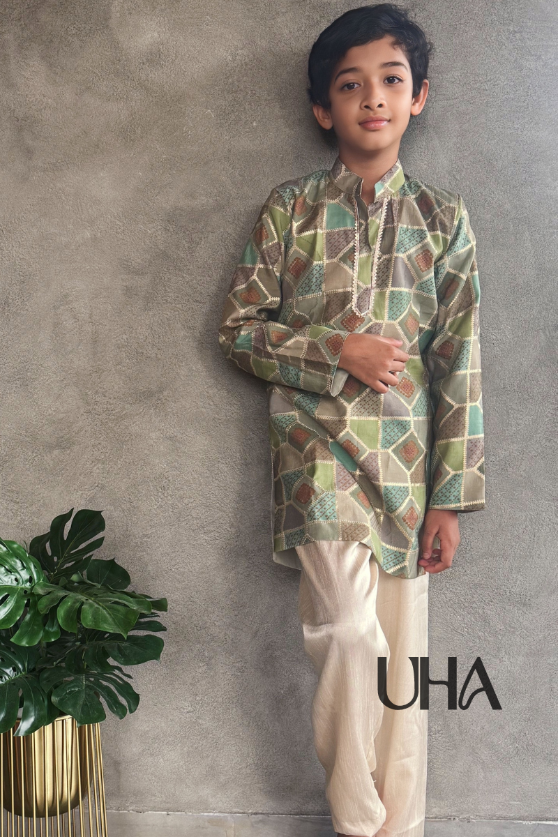 Green Kurta And Straight Pants For Boys