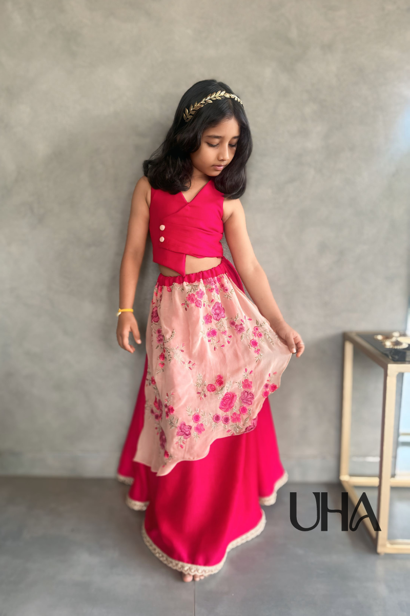 Pink Blouse And Skirt For Girls