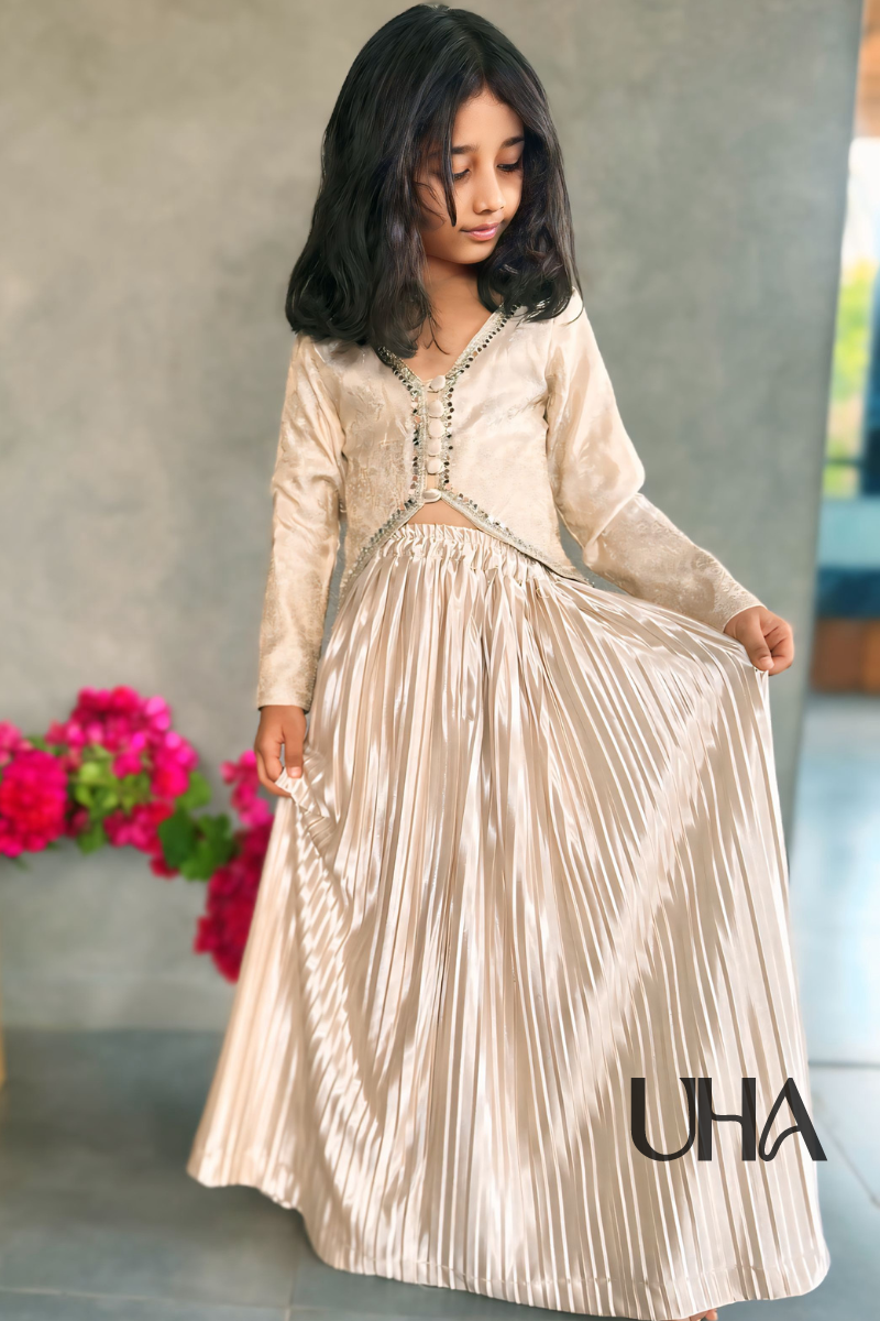 Beige Top And Pleated Skirt
