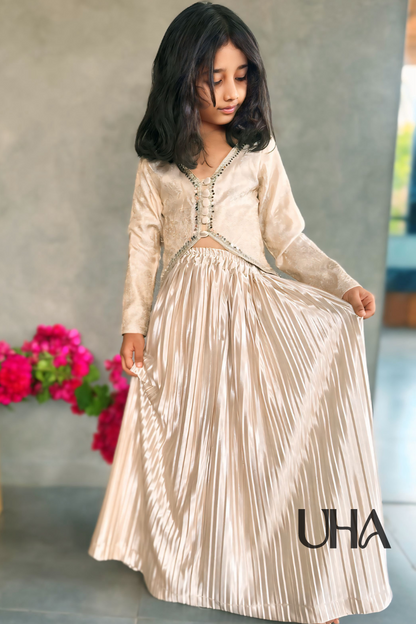 Beige Top And Pleated Skirt
