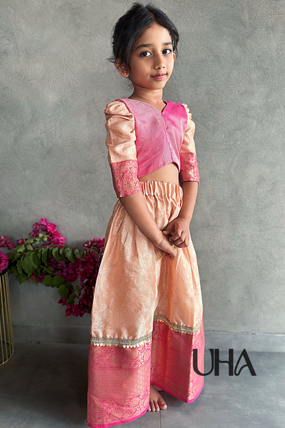 Orange And Pink Silk Pattu Pavadi