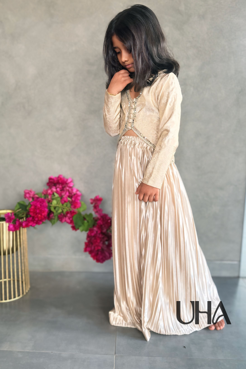 Beige Top And Pleated Skirt