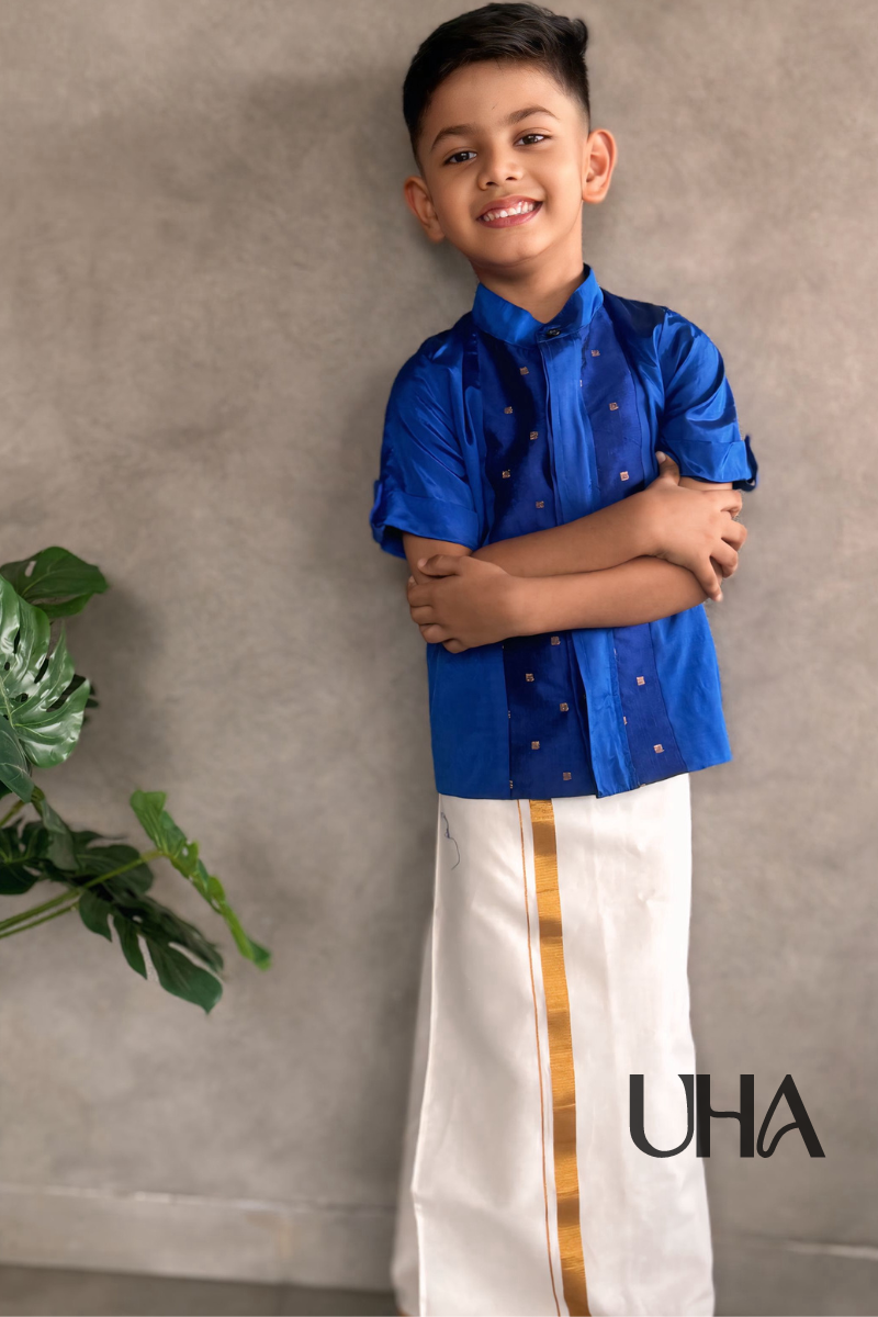 Short Sleeve Silk Shirt With Mundu