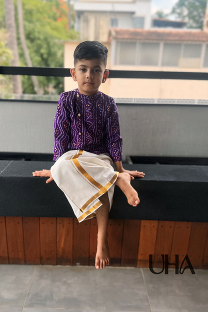 Full Sleeves Purple Shirt With Mundu