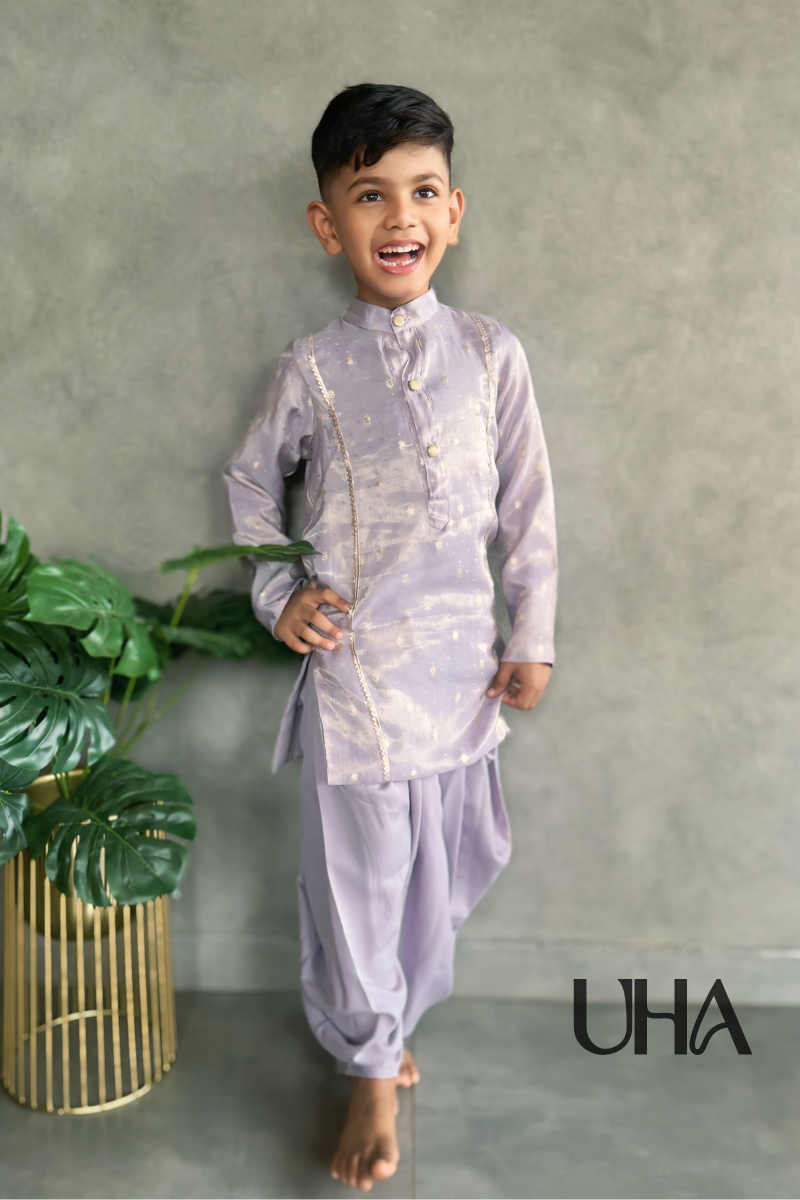 Lavender Kurta And Dothi Pants Set For Boys