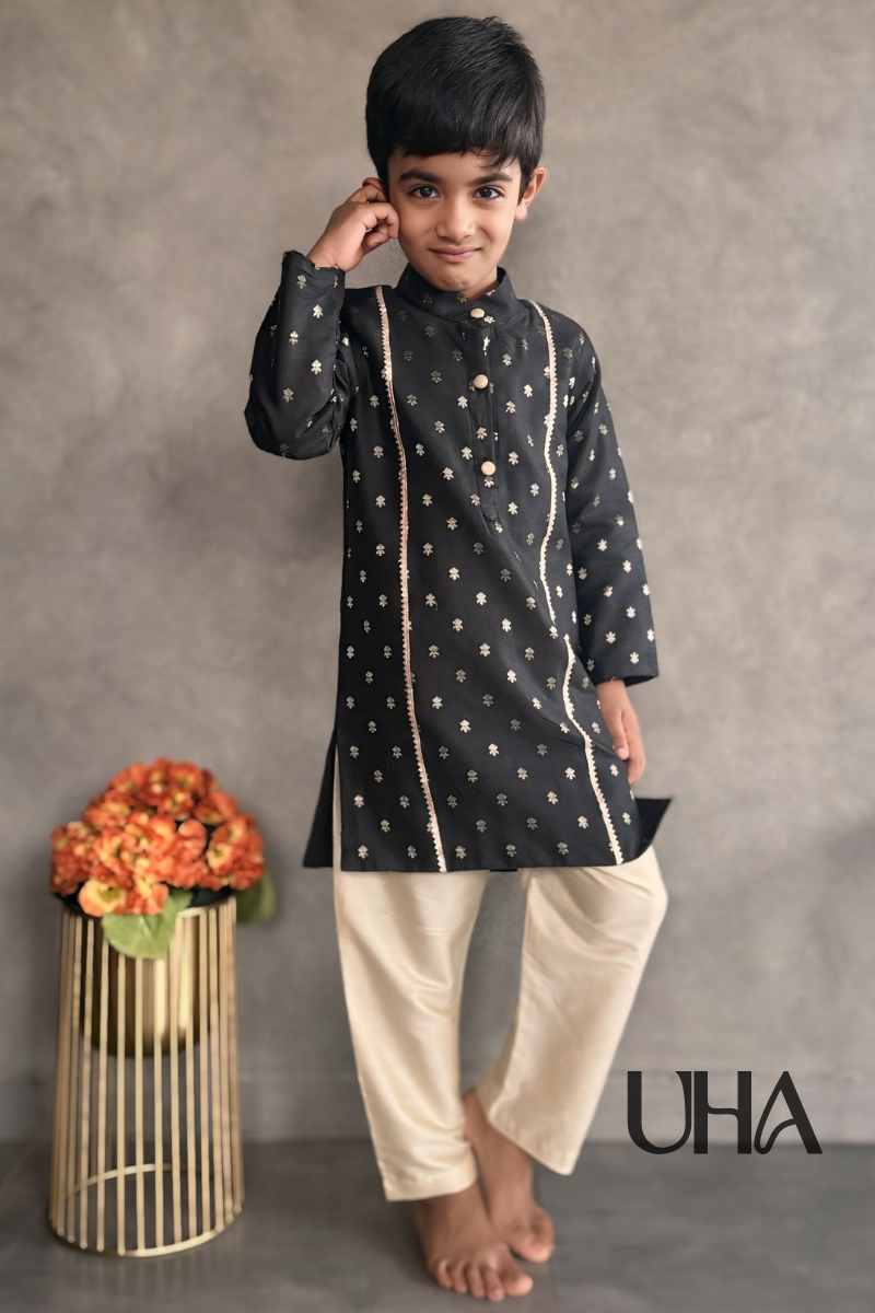 Black Kurta Set For Boys