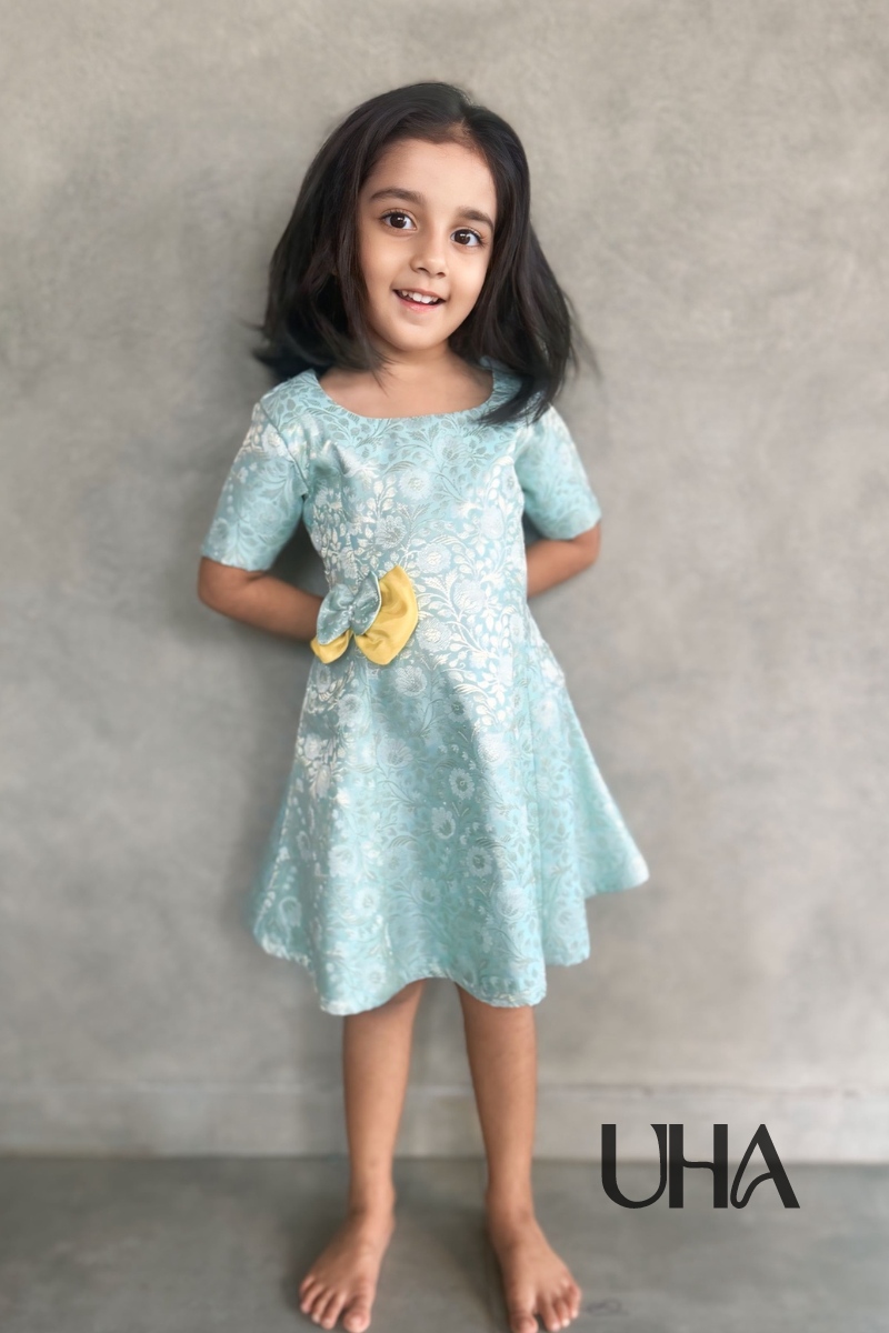 Blue Brocade Silk Frock