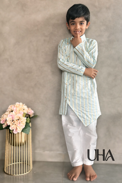 Blue Striped Kurta Set For Boys