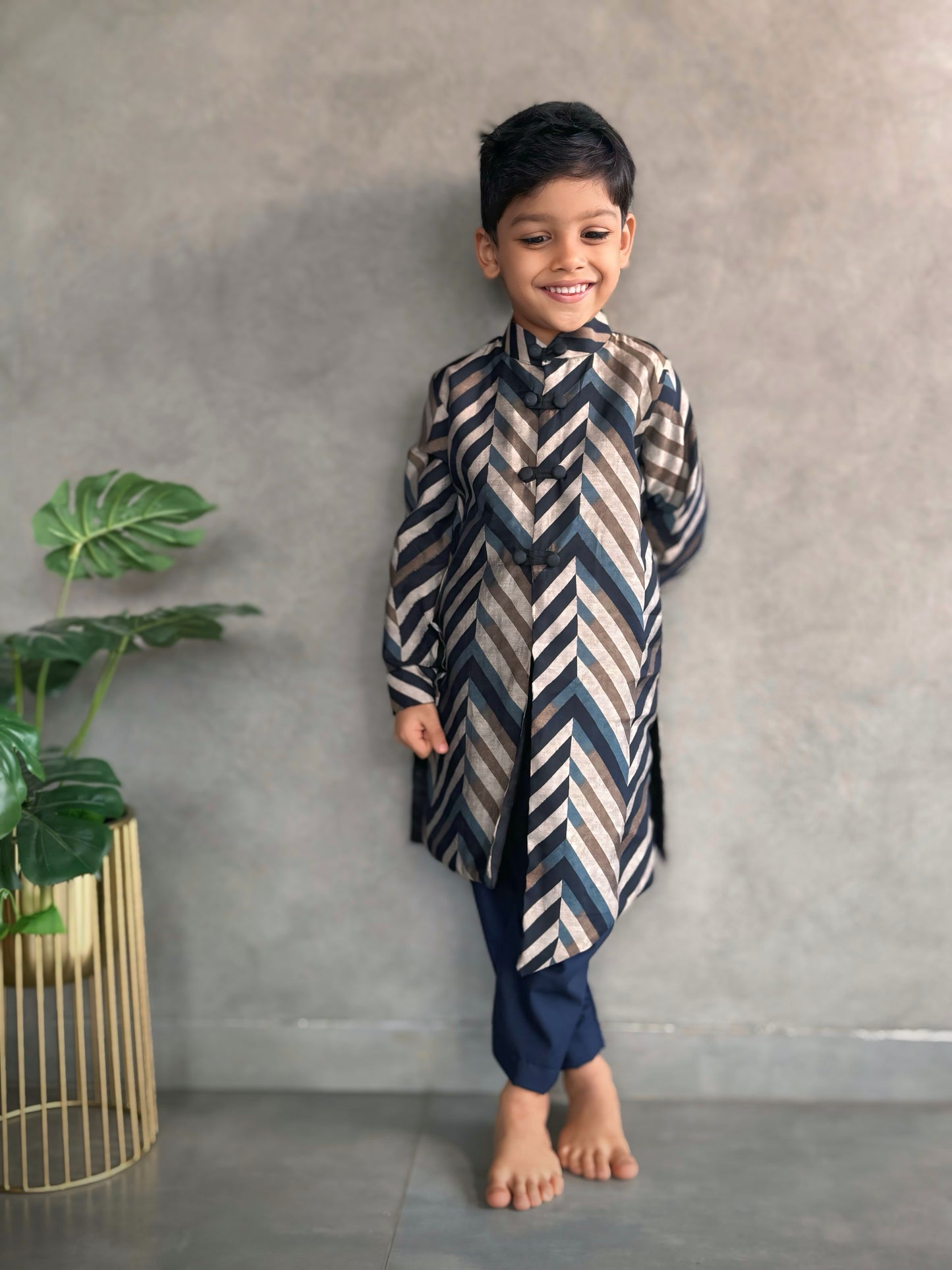 Blue Chevron Stripes Kurta Set