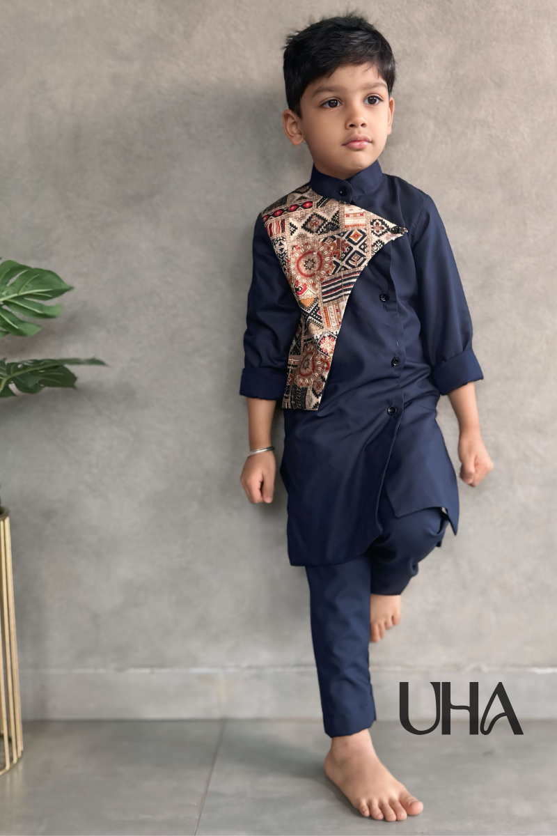 Dark Blue Kurta With Embroidered Work