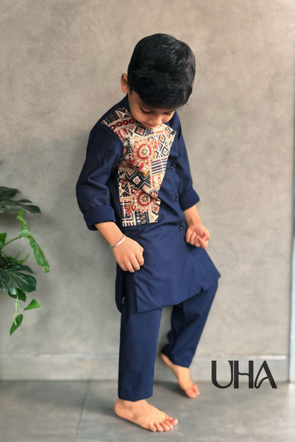 Dark Blue Kurta With Embroidered Work