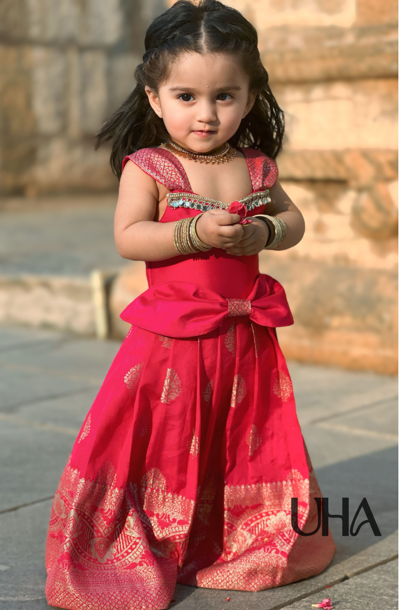 Long Traditional Pink Frock With Bow