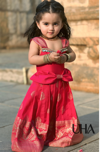 Long Traditional Pink Frock With Bow
