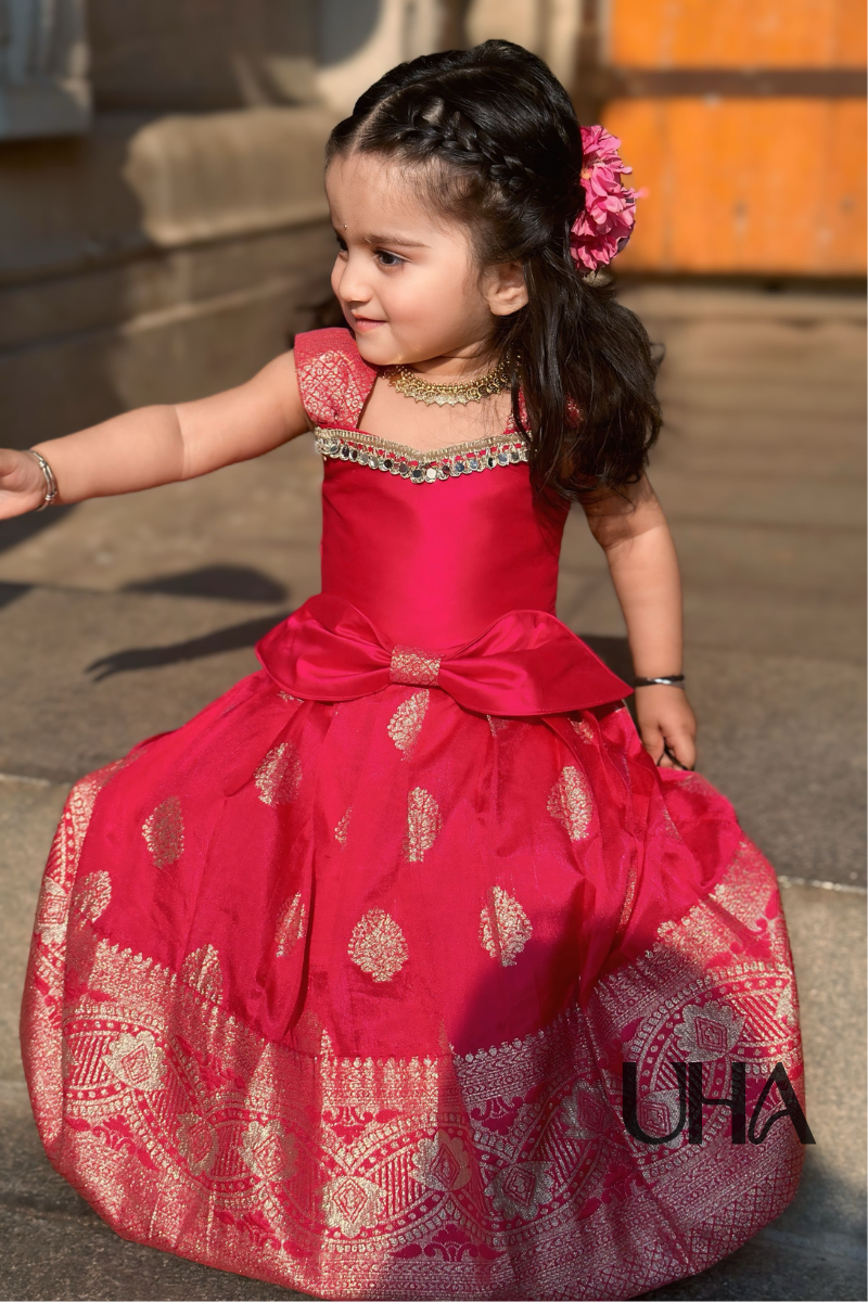 Long Traditional Pink Frock With Bow