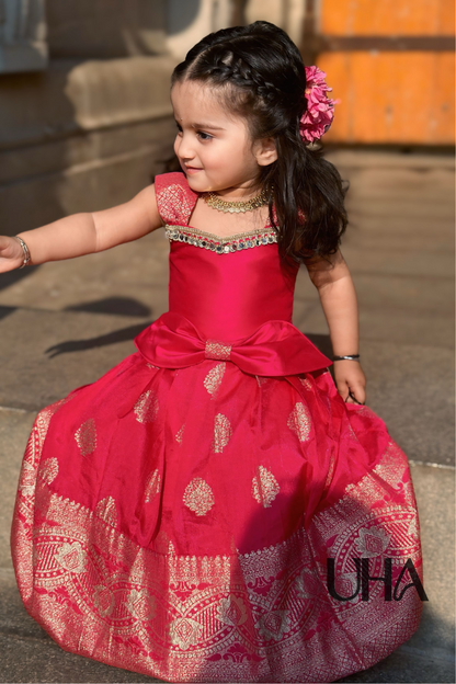 Long Traditional Pink Frock With Bow